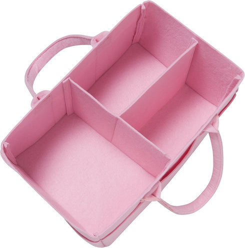 Sammy & Lou Collapsible Ice Pink Felt Storage Caddy, Divided Design To Keep Diapers, Wipes And Changing Items Organized, Two Handles, 12 in x 6 in...