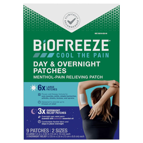 Biofreeze Day & Night Pain Relief Patches, Knee & Lower Back Pain Relief Patch, Sore Muscle Relief, Neck Pain Relief, Pharmacist Recommended, FSA ...