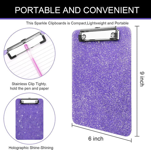 A5 Size Clipboards,Glitter Clipboard with Low Profile Clip,Sparkle Plastic Clipboard,Cute Hanging Clipboard for Office Supplies Clipboards for Kid...