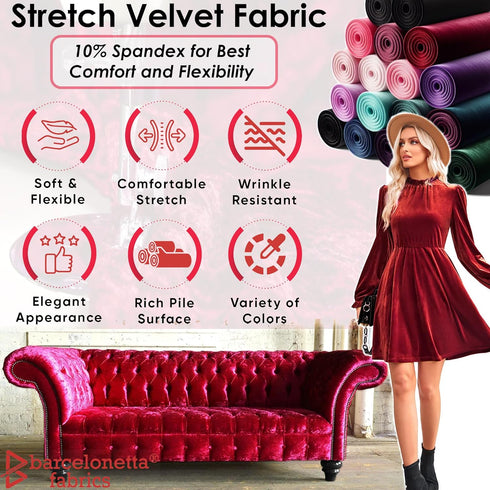 | Stretch Velvet Fabric | Luxury & Soft | 60" Wide Roll | 10% Spandex | Sewing, Apparel, Upholstery (Black, 1 Yard)...