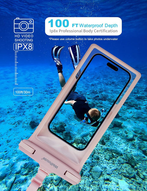 wellhouse Waterproof Phone Pouch, Waterproof Phone Case for iPhone 15 14 13 12 Pro Max XS Samsung, IPX8 3D Cellphone Dry Bag Beach Essentials -Pin...