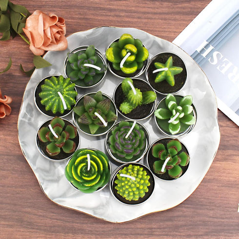 Outee 12 Pcs Cactus Tealight Candles Handmade Delicate Succulent Candle Cactus Candles Smokeless Aromatherapy Mini Candles Tea Lights 12 Styles fo...