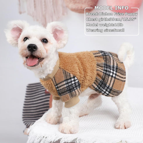 Dog Sweaters for Small Dogs Girl Fleece Fall Fog Sweater Dress with Plaid Tutu Thanksgiving Dog Clothes Outfit Female Holiday Pet Apparel,XXS...