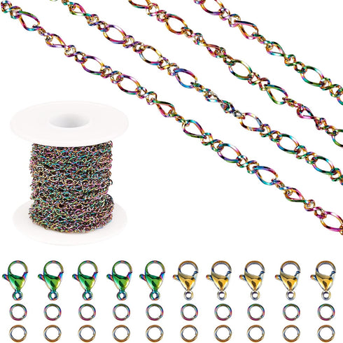 5M Stainless Steel Figaro Chains Multi-color Unwelded Chain DIY Chain Jewelry Set Making Kit for Jewelry Necklace Bracelet Earring Making...