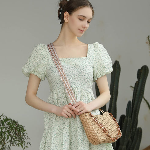 Herald Small Handmade Straw Pocketbook Crossbody Bag for Women, Summer Chic Woven Handbag Shoulder Purse with Chain...