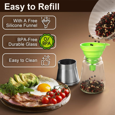 Stainless Steel Salt and Pepper Grinder Set of 2 - Pepper Mill & Salt Mill with Adjustable Coarseness - Glass Spice Shakers - Easy Clean Ceramic G...