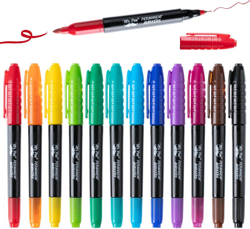 Mr. Pen- Dual Tip Permanent Markers, 12 Pack, Fine & Ultra Fine Tip, Fine Tip Permanent Markers, Fine Tip Marker, Permanent Markers Fine Point, Fi...