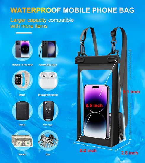 Universal Oversized Floating Waterproof Pouch with Lanyard,Underwater Dry Bag for iPhone 15 14 13 12 11 Pro Max XS XR X,Samsung Galaxy S24 S23 S22...