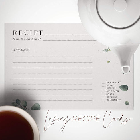 Eucalyptus Recipe Cards from Dashleigh, 48 Cards, 4x6 inches, Vintage Sage Green and Grey, Water-Resistant and Double-Sided...