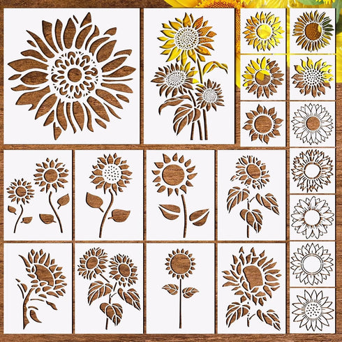 20 Pieces Sunflower Stencils Reusable Sunflowers Flower Stencils for Painting on Wood Wall Floral Stencil for Painting on Furniture,Canvas, Paper,...