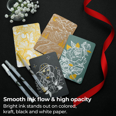 Ohuhu Gold Silver White Gel Pens: 12 Pack Extra Fine Point Pens Opaque Gel Ink Pens Smooth White Ink Pens for Highlight Black Paper Art Drawing Sk...