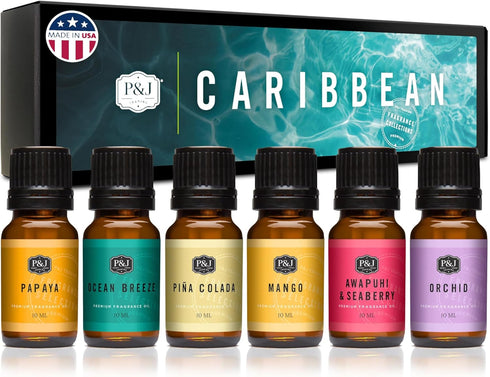 P&J Trading Fragrance Oil Caribbean Set | Pina Colada, Awapuhi Seaberry, Papaya, Mango, Ocean Breeze, Orchid Candle Scents for Candle Making, Fres...