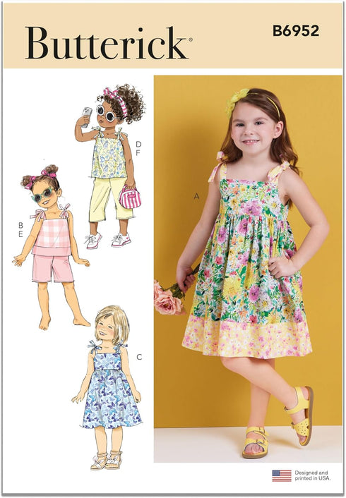 Butterick Children's Dresses, Tops, Shorts and Pants Sewing Pattern Kit, Design Code B6952, Sizes 3-4-5-6-7-8, Multicolor...