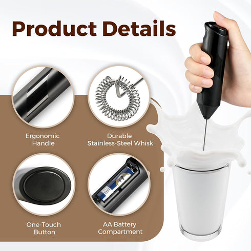 HealSmart Milk Frother Handheld, Battery Operated Whisk Maker with Stainless Steel Stand Hand Drink Mixer for Coffee, Lattes, Cappuccino, Matcha, ...