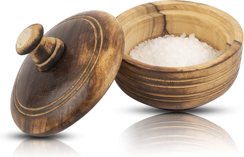 Decorative Rustic Wooden Sugar Bowl With Lid Wide Mouth Candy Treat Jar Spice Jar Holder Condiment Nuts Serving Bowl Pot Salt Spice Herb Loose Lea...