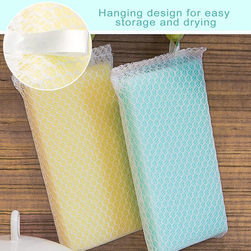 Individually Wrapped Sponge, Kitchen Dishwashing Sponge Multi-Purpose Mesh Net Scouring Pad, Odor-Free Sponge Wipes Suitable for Travel Apartments...