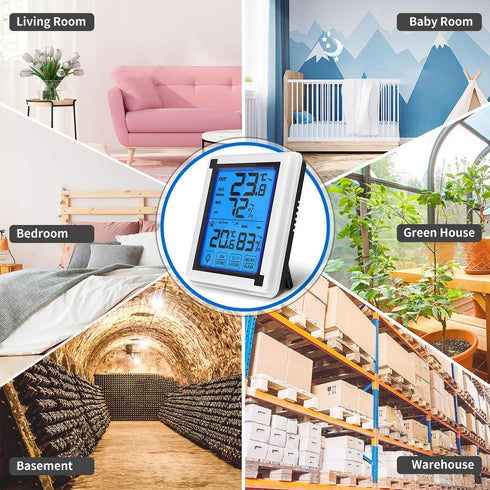 Number-one Indoor Outdoor Thermometer Humidity Monitor, Wireless Digital Hygrometer Humidity Temperature Sensor Large Touchscreen Backlight, Humidity Gauge Meter Cold Resistant Weatherproof