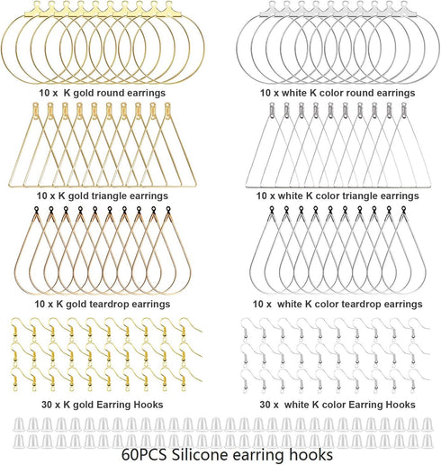 TopBine Earrings Beading Hoop Set for Jewelry Making,Earring Finding Beading Hoop Earrings Bulk for DIY Craft Earring Jewelry Making (Round/Square...
