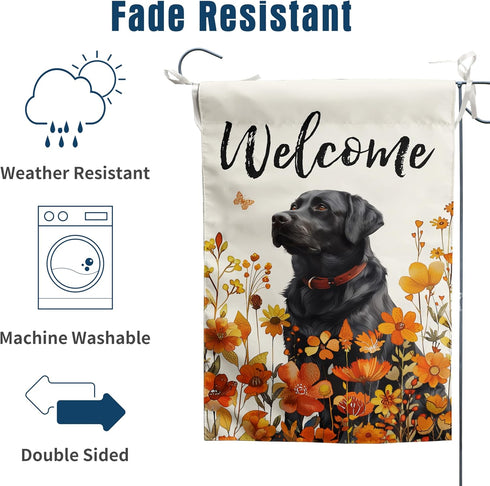 Floral Black Lab Garden Flag Large Fall House Flag 28x40 Double Sided Orange Wildflower Labrador Dog Yard Flags for Outside Autumn Lawn Flags Welc...