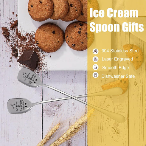 To A Lifetime of Ice Cream Together Gifts For Couple, 2PCS Spoon Christmas Wedding Gifts For Couple,Anniversary Birthday Valentine’s Day Gifts For...