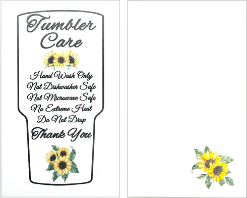 50 Tumbler Care Cards, Tumbler Care Instructions, Tumbler Care and Cleaning Cards, Cup Care Instructions Sun Flower...
