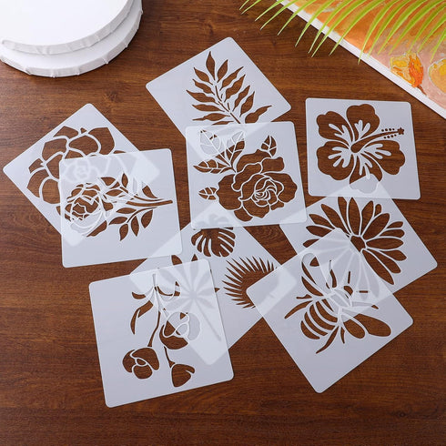 36 Sheets Flower Stencils for Painting on Wood, Sunflower Butterflies Bird Leaf Stencils Templates for Painting, Reusable Plastic Stencils for Pai...