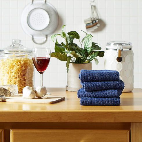 DII Basic Terry Collection Waffle Dishtowel Set, 15x26, Solid Nautical Blue, 4 Piece...