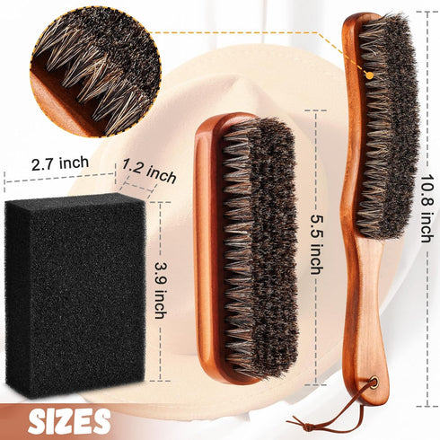 4 Pcs Horsehair Felt Hat Brush Kit with Cleaning Sponge Cowboy Clean Hat Wood Fedora Hat Cleaning Set Baseball Cap Lint Brush Remove Dust for Hair...