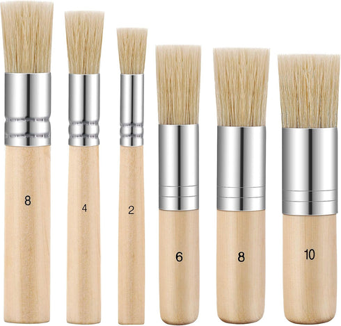 6 Pieces Wooden Stencil Brushes Pure Natural Bristle Template Paint Brushes Painting Bristle Brushes for Acrylic Oil Watercolor Art Painting Stenc...