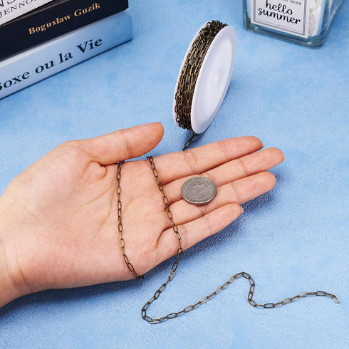 Craftdady 16.4 Feet Antique Bronze Paperclip Link Chain Brass Soldered Oval Cable Cross Chain 6x2.6mm with Spool for Jewelry Pendant Necklace Brac...