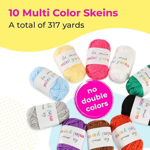 10 Skein Premium La Mia Mini Yarn, Acrylic Bonbons, Total 3.5 Oz, Each 0.35 Oz (10g), Crafts Yarn, Knitting and Crocheting Starter Kit for Colorfu...
