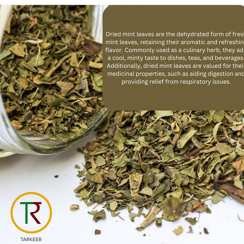 Tarkeeb Mint Leaves Cut - Dried mint leaves cut and sifted | No Stems | All Natural | Gluten Free | NON-GMO | Vegan | Net Weight: 1.76oz/50g | Ind...