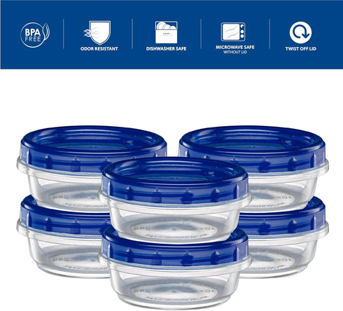 Elegant Disposables Twist Top Deli Containers Food Storage Containers Blue Screw on Lid Reusable Stackable Leakproof Airtight, pack of 10-8 oz con...