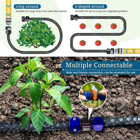 Flat Soaker Hose 25 50 ft for Garden Beds Heavy Duty Double Layer Drip Hose Linkable Drip Irrigation Hose Save 80% Water for Garden Lawn Flower Be...