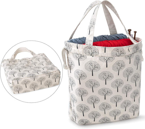 Teamoy Knitting Tote Bag with Drawstring Closure, Portable Yarn Storage Bag for Knitting Needles, Yarn Skein and Crochet Supplies, Tree (Bag Only)...
