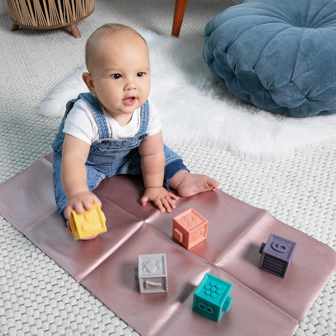 Baby Changing Mat - Wipeable, Portable Changing Pad, Travel Changing Mat for Baby or Small Toddler, Easy to Fold or Roll Up - Faux Leather (Rose G...