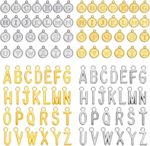 Hicarer 104 Pcs/4 Sets Gold Letter Charms Alphabet Abc Charms A-z Letter Silver Pendants for DIY Bracelet Necklace Jewelry Making Crafting 2 Color...