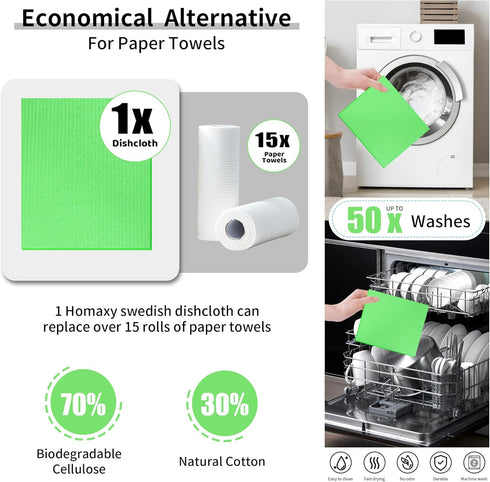 10 Pack Swedish DishCloths for Kitchen-Reusable Paper Towels Washable- Eco Friendly Cellulose Sponge Microfiber Dish Cloths-Absorbent and No Odor ...