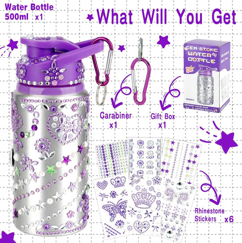 Gift for Girls, Decorate Your Own Water Bottle for Girls, DIY Arts and Crafts Kits for Kids, Back to School Supply Gifts for Kids, Purple...