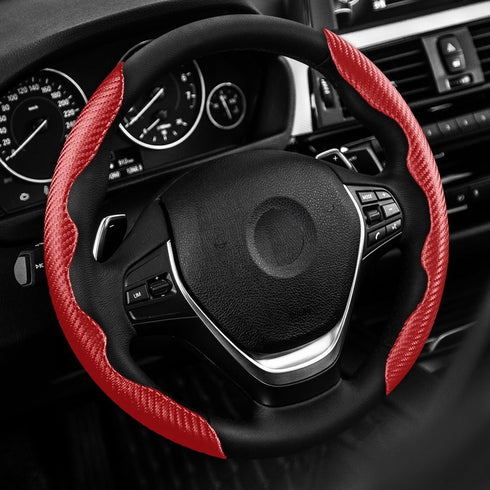 WOCOCN Steering Wheel Cover,Carbon Fiber Car Steering Wheel Cover with Non-Slip Lining,Universal Fit Most of Car Interior Accessories (Red)...