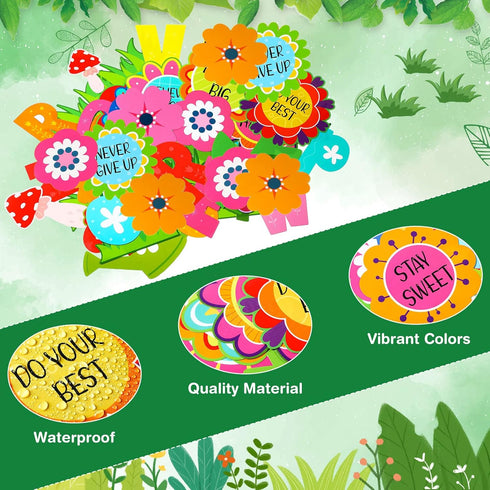Funrous 90 Pcs Never Stop Growing Bulletin Board Decorations Summer Spring Classroom Theme Decor Positive Bulletin Board Set Flower Cutouts Inspir...