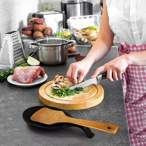 DOITOOL 2PCS Black Silicone Spoon Rests for Kitchen Counter Stove Top, Silicone Spoon Holder for Stove Top Countertop Spatula Ladle Spoon Utensil ...