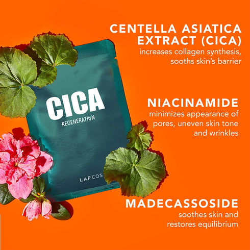 LAPCOS Cica Sheet Mask, Daily Face Mask with Cantella Plant Extract to Regenerate and Revitalize Skin, Korean Beauty Favorite, 5-Pack...