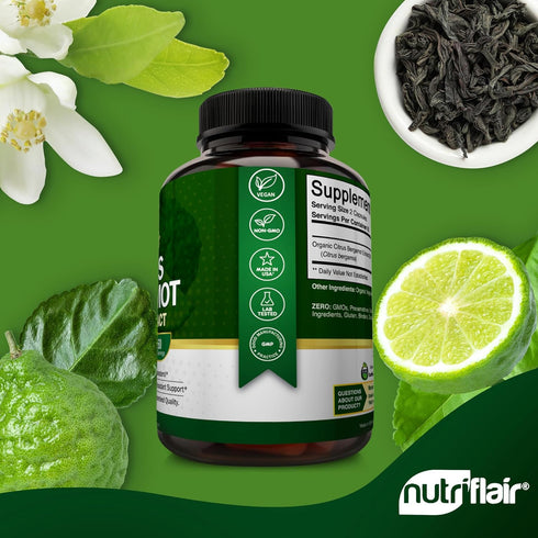NutriFlair Organic Citrus Bergamot 1400mg, 120 Capsules - 25:1 Citrus Bergamia - Essential Oil and Citrus Bioflavonoids - Natural Heart Health Sup...