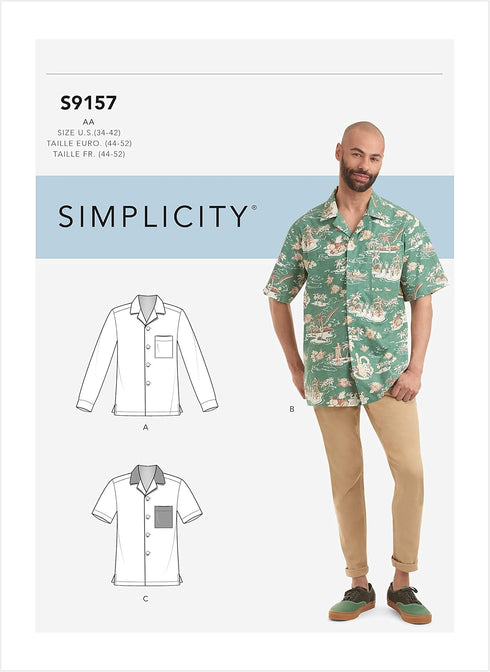 Simplicity Sewing Pattern S9157 - Men's Open Pointed Collar Shirts, Size: AA (34-36-38-40-42)...