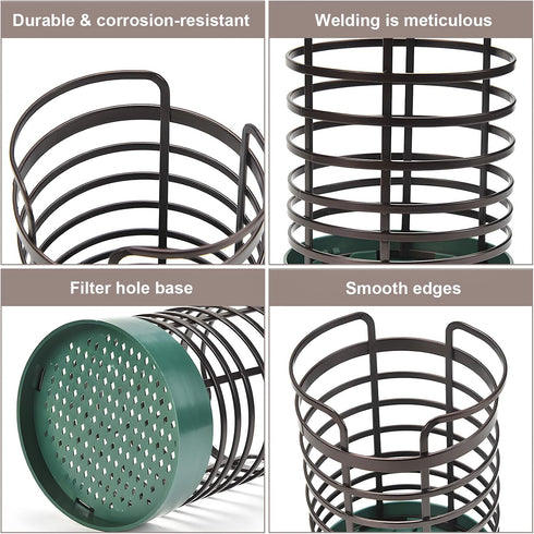 Utensil Holder, Kitchen Utensil Holder Rack with Gelatinous Base and Metal holder, Wire Utensil Organizer Round Utensil Caddy Crock Flatware Stora...