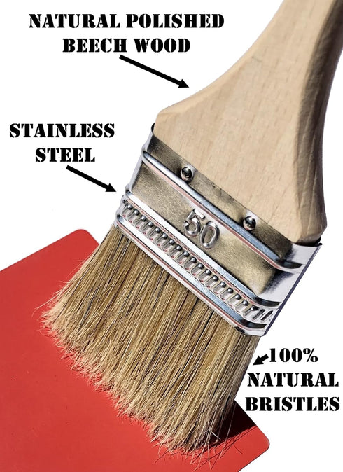 Set of 2 2 inch European Professional Flat Paint Brushes - Natural Bristle Wooden Handle - for Acrylic, Chalk, Oil, Watercolor, Gouache, Stain, Va...