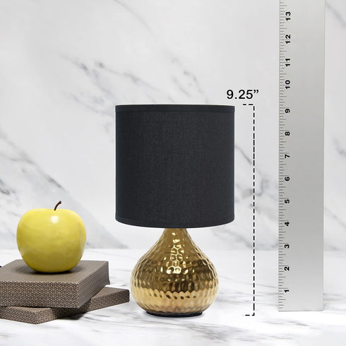 Simple Designs LT2073-GDB Mini Hammered Texture Gold Drip Table Lamp with Black Shade...
