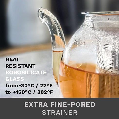 Creano glass teapot 34oz (1000ml), tea maker with integrated stainless steel strainer and glass lid, ideal for preparing loose teas, drip-free, al...