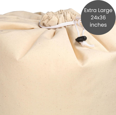 Cotton Clinic 2 Pack Set Cotton Laundry Bags for Delicates, Laundry Bags Canvas Extra Large 24"x36", Multi Purpose Bags, Heavy Duty Natural Drawst...